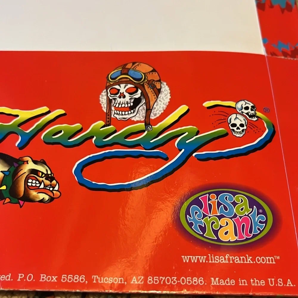 Ed Hardy vintage file folder licensed by Lisa Frank. Red with bulldog, made USA